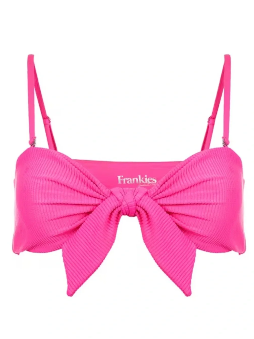 Frankies Bikinis Neon Pink Ribbed Tie-Front Bikini Top 0049